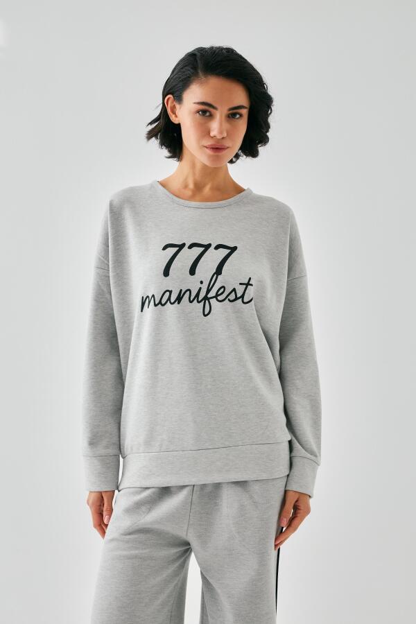 Kadın Gri 777 Manifest Oversize 2 İplik Eşofman Ev Giyim Takımı - 1