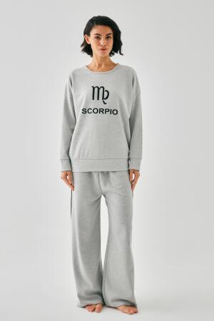Kadın Gri Akrep Burcu Oversize 2 İplik Eşofman Ev Giyim Takımı - 4