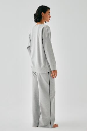 Kadın Gri Akrep Burcu Oversize 2 İplik Eşofman Ev Giyim Takımı - 6