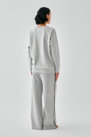 Kadın Gri Aslan Burcu Oversize 2 İplik Eşofman Ev Giyim Takımı - 7