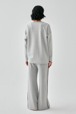 Kadın Gri Balık Burcu Oversize 2 İplik Eşofman Ev Giyim Takımı - 6