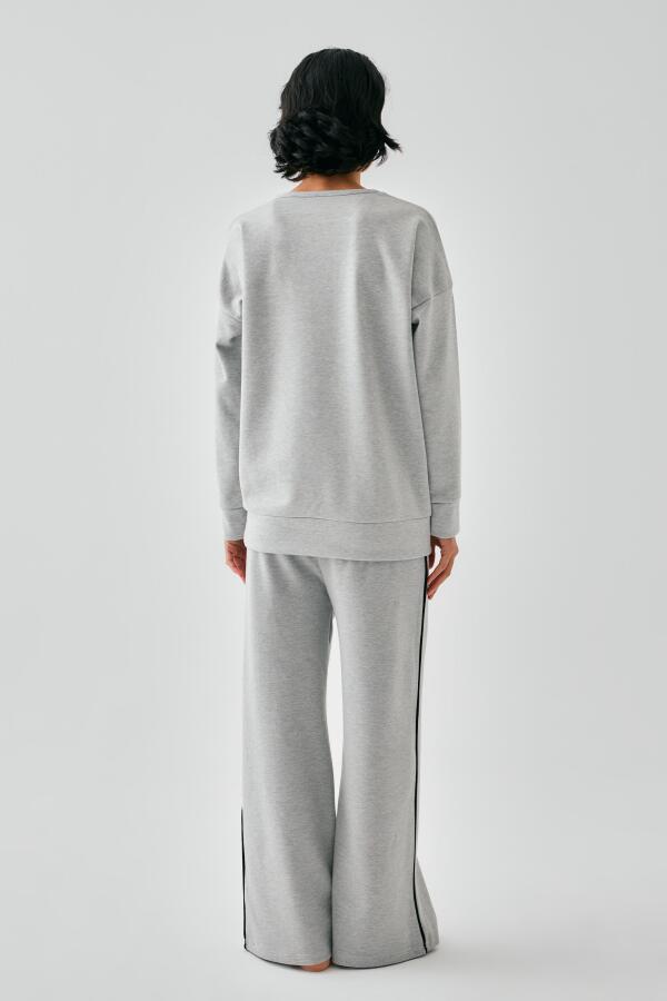 Kadın Gri Balık Burcu Oversize 2 İplik Eşofman Ev Giyim Takımı - 6