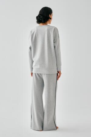 Kadın Gri Başak Burcu Oversize 2 İplik Eşofman Ev Giyim Takımı - 5