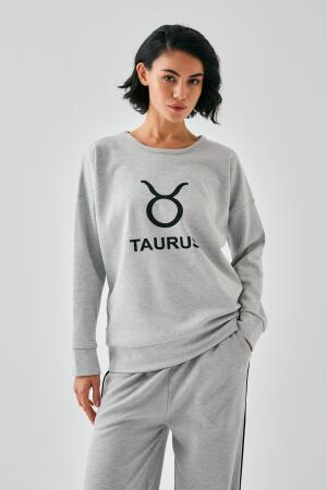 Kadın Gri Boğa Burcu Oversize 2 İplik Eşofman Ev Giyim Takımı - Angelino (1)