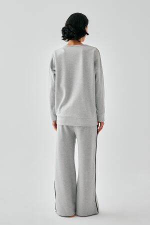 Kadın Gri İkizler Burcu Oversize 2 İplik Eşofman Ev Giyim Takımı - 5