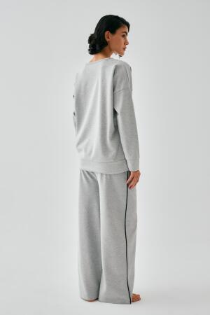 Kadın Gri Koç Burcu Oversize 2 İplik Eşofman Ev Giyim Takımı - 5