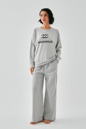Kadın Gri Kova Burcu Oversize 2 İplik Eşofman Ev Giyim Takımı - 3