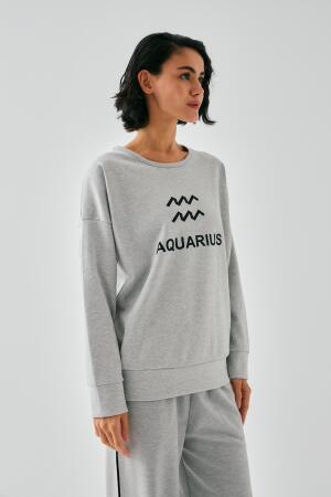 Kadın Gri Kova Burcu Oversize 2 İplik Eşofman Ev Giyim Takımı - 4