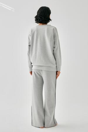 Kadın Gri Kova Burcu Oversize 2 İplik Eşofman Ev Giyim Takımı - 5