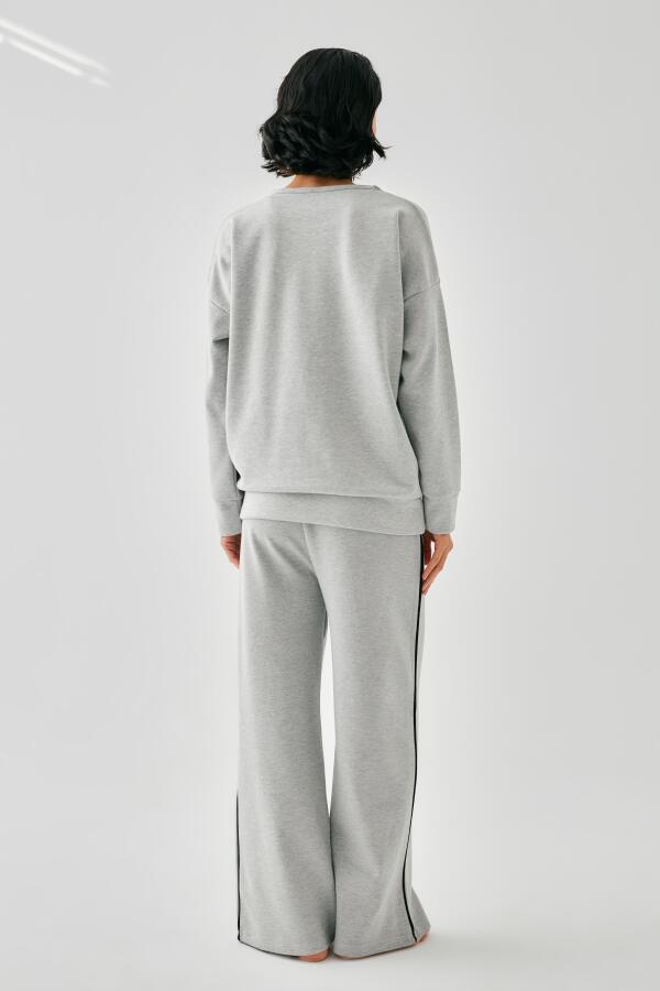 Kadın Gri Kova Burcu Oversize 2 İplik Eşofman Ev Giyim Takımı - 5