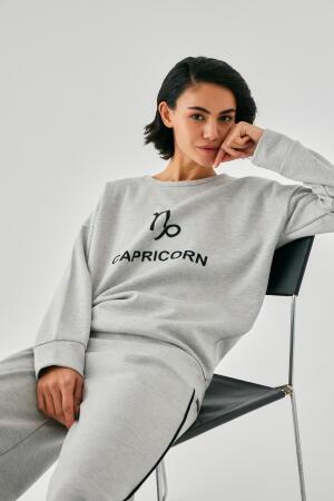 Kadın Gri Oğlak Burcu Oversize 2 İplik Eşofman Ev Giyim Takımı - 1