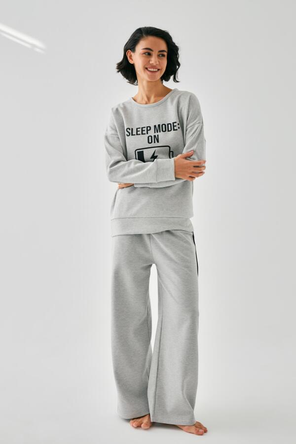 Kadın Gri Sleep Mode ON Oversize 2 İplik Eşofman Ev Giyim Takımı - 1