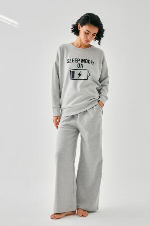 Kadın Gri Sleep Mode ON Oversize 2 İplik Eşofman Ev Giyim Takımı - 3