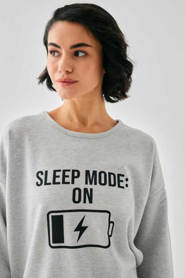 Kadın Gri Sleep Mode ON Oversize 2 İplik Eşofman Ev Giyim Takımı - 5