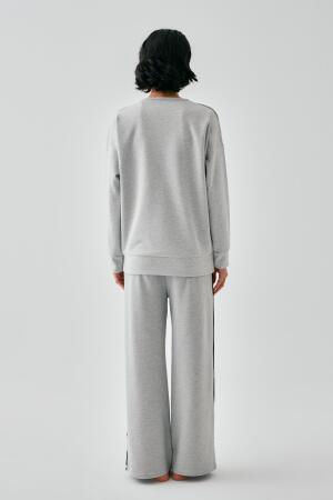 Kadın Gri Terazi Burcu Oversize 2 İplik Eşofman Ev Giyim Takımı - 5