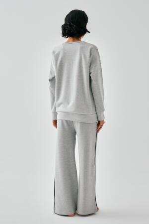 Akbeniz Kadın Gri Yay Burcu Oversize 2 İplik Eşofman Ev Giyim Takımı - 6