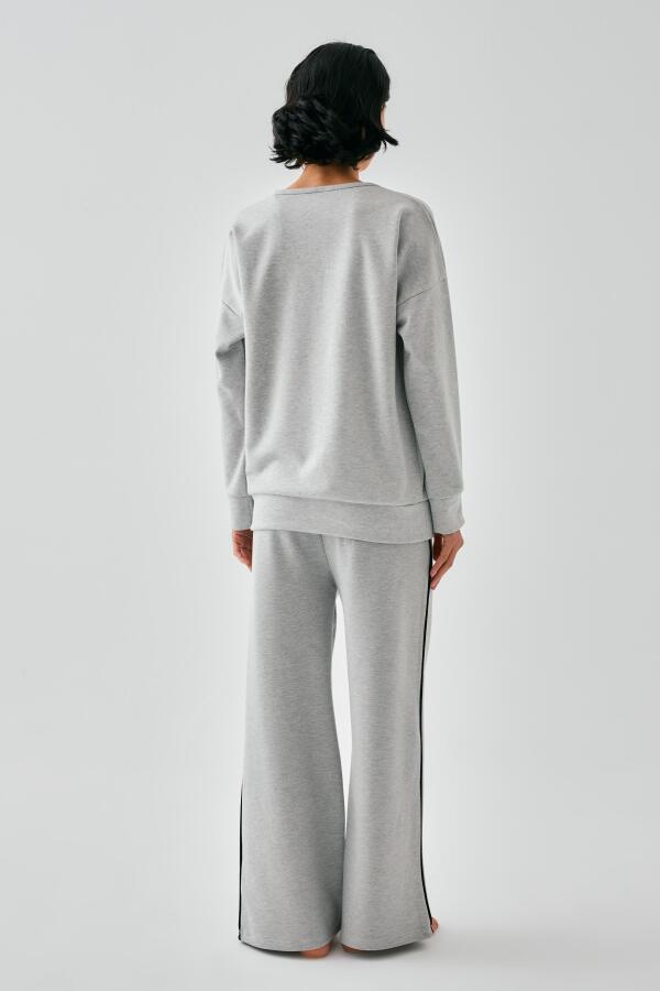Akbeniz Kadın Gri Yay Burcu Oversize 2 İplik Eşofman Ev Giyim Takımı - 6
