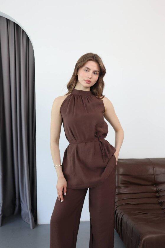 Kadın Halter Yaka Beli Kuşak Detaylı Ikili Takım - 1