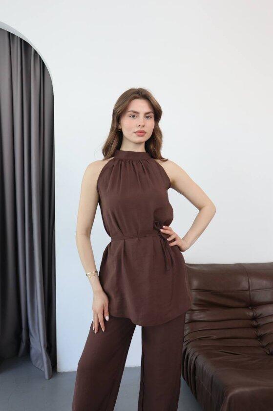Kadın Halter Yaka Beli Kuşak Detaylı Ikili Takım - 3