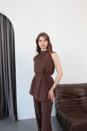 Kadın Halter Yaka Beli Kuşak Detaylı Ikili Takım - 4