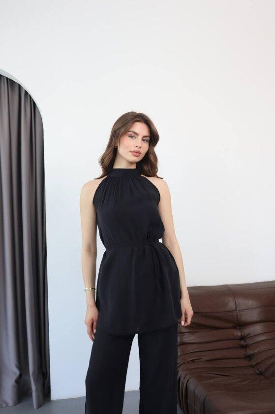 Kadın Halter Yaka Beli Kuşak Detaylı Ikili Takım - 2
