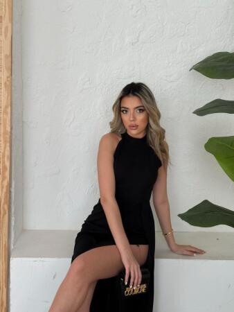 Kadın Halter Yaka Derin Yırtmaç Detaylı Tam Boy Ithal Krep Abiye Elbise - 5