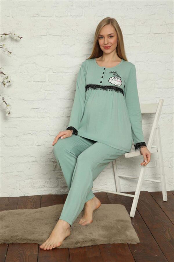 Kadın Hamile Lohusa Su Yeşili Pijama Takımı 45201 - 4