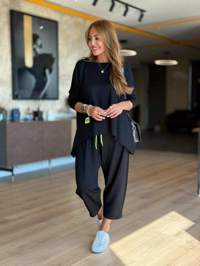 Kadın Iki Iplik Viskon Pamuk Kumaş Arma Detaylı Ikili Takım - 8