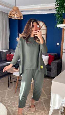 Kadın Iki Iplik Viskon Pamuk Kumaş Arma Detaylı Ikili Takım - 4