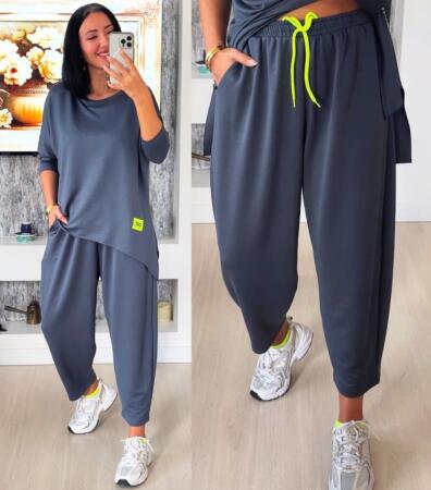 Kadın Iki Iplik Viskon Pamuk Kumaş Arma Detaylı Ikili Takım - ANGELINO BuyukBedeniz