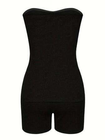 Kadın Iki Yanı Yırtmaçlı Straplez Bluzmini Tayt Kaşkorse Ikili Takım - 4