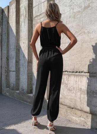 Kadın Ip Askılı Kruvaze Yakalı Belden Kuşaklı Uzun Sandy Tulum - ANGELINO BuyukBedeniz (1)