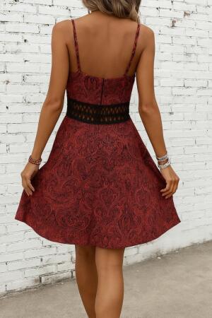 Kadın Ip Askılı Kruvaze Yakalı Desenli Mini Süprem Mini Elbise - 3