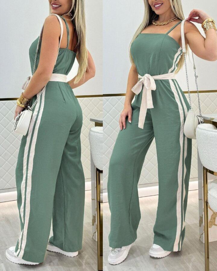 Kadın Ip Askılı Straplez Belden Kuşaklı Viskon Iki Iplik Tulum - 1