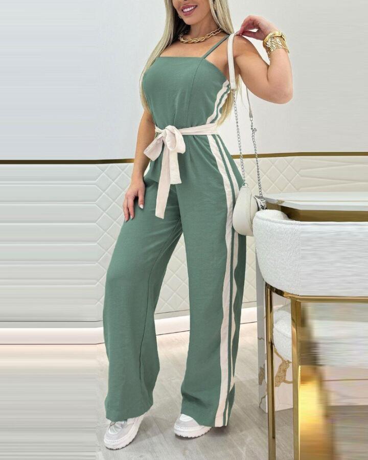 Kadın Ip Askılı Straplez Belden Kuşaklı Viskon Iki Iplik Tulum - 2