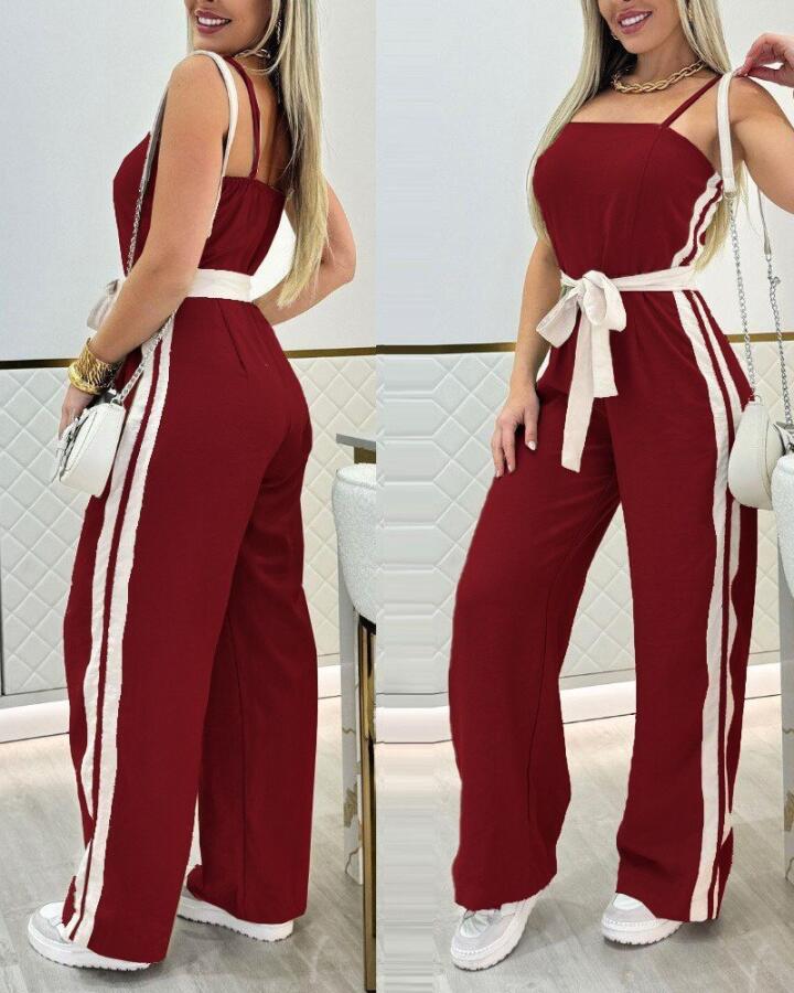 Kadın Ip Askılı Straplez Belden Kuşaklı Viskon Iki Iplik Tulum - 1