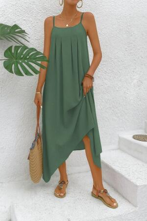 Kadın Ip Askılı V Yakalı Asimetrik Detaylı Aerobin Elbise - ANGELINO BuyukBedeniz (1)
