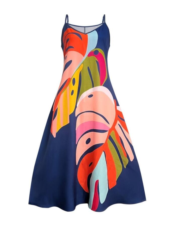 Kadın Ip Askılı V Yakalı Desenli Süprem Maxi Elbise - 4