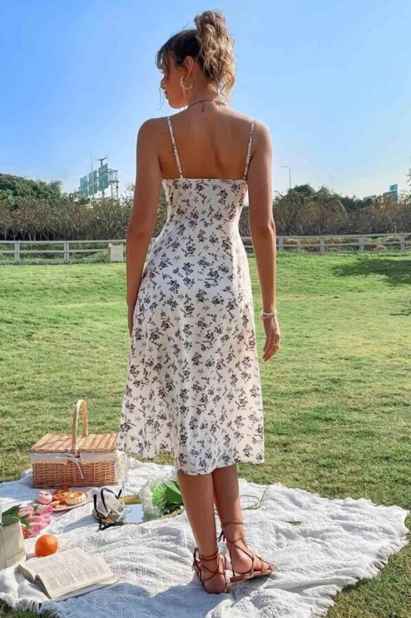 Kadın Ip Askılı Yakadan Bağcıklı Desenli Süprem Elbise - 3