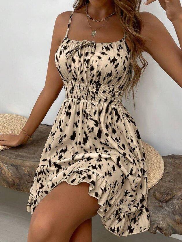 Kadın Ip Askılı Yakadan Büzgülü Beli Lastikli Kısa Süprem Elbise - 4