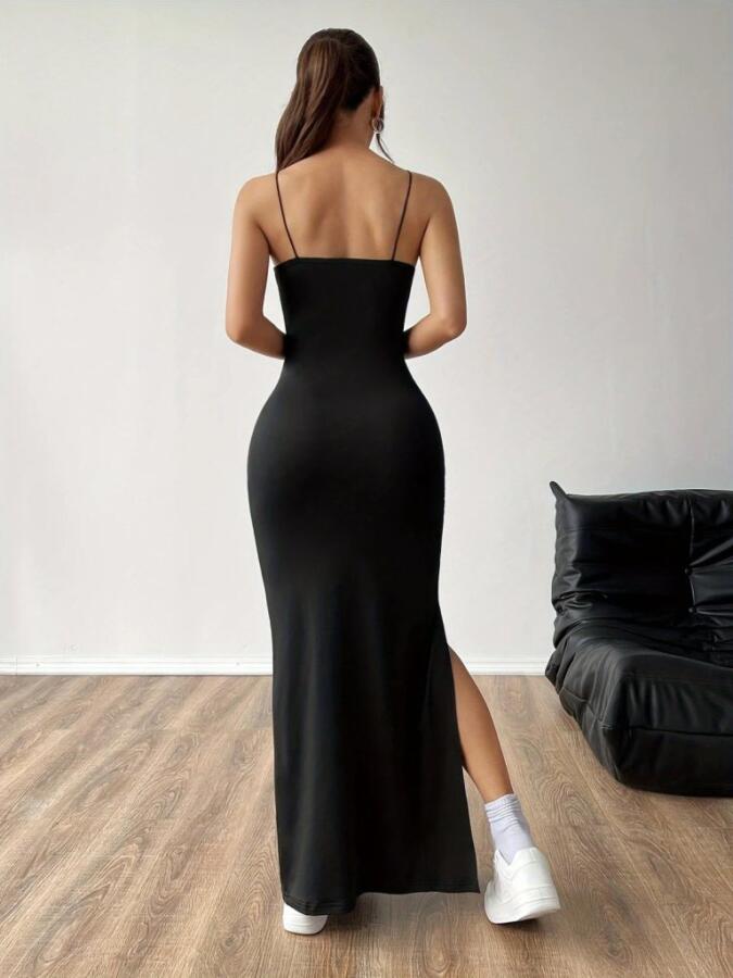 Kadın Ip Askılı Yandan Yırtmaçlı Janjan Krep Elbise - 3