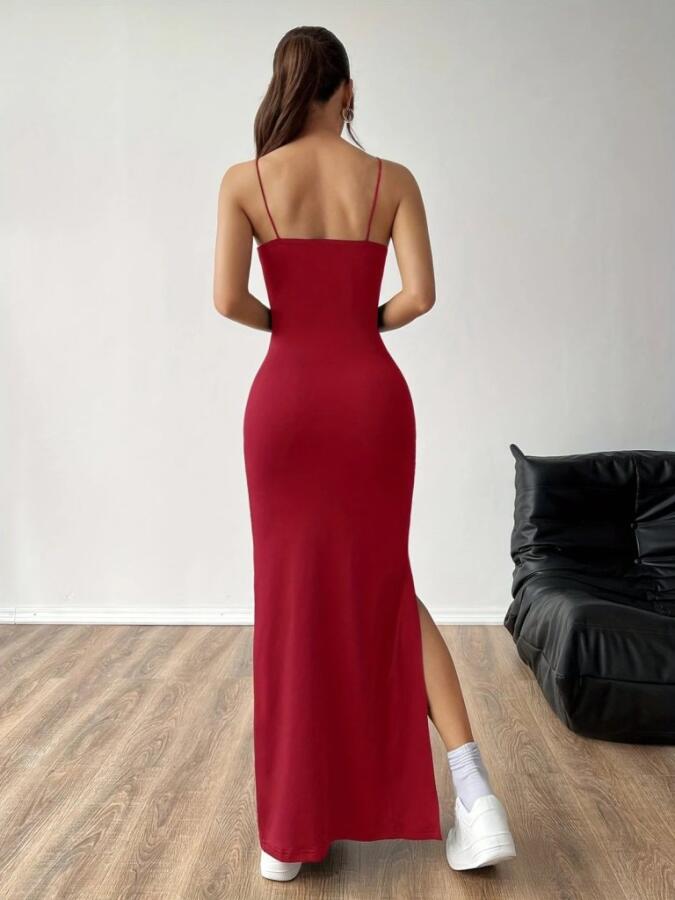 Kadın Ip Askılı Yandan Yırtmaçlı Janjan Krep Elbise - 3