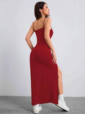 Kadın Ip Askılı Yandan Yırtmaçlı Janjan Krep Elbise - 10
