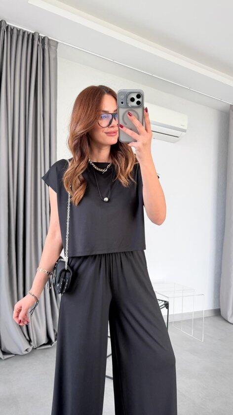 Kadın Ithal Krep Kumaş Kruvaze Yaka Eteği Kloş Kolsuz Mini Elbise - 3