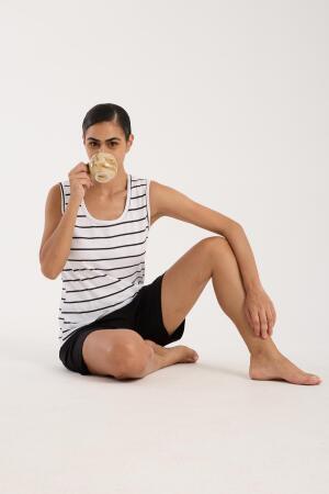 Angelino Kadın Kalın Askılı Beyaz Şortlu Pijama Takımı - Angelino (1)