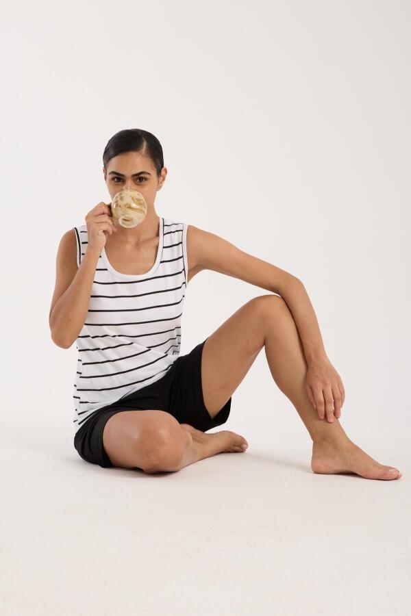 Angelino Kadın Kalın Askılı Beyaz Şortlu Pijama Takımı - 2