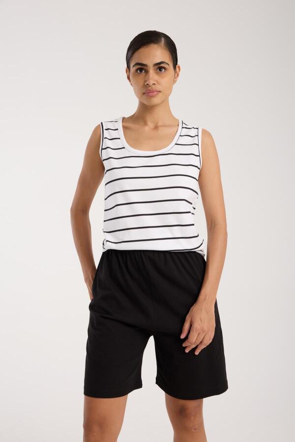 Angelino Kadın Kalın Askılı Beyaz Şortlu Pijama Takımı - 4