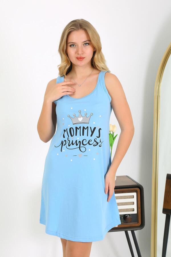 Kadın Kalın Askılı Penye Gecelik Mavi 1777 - 1