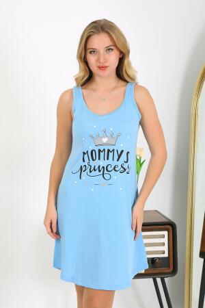 Kadın Kalın Askılı Penye Gecelik Mavi 1777 - 3