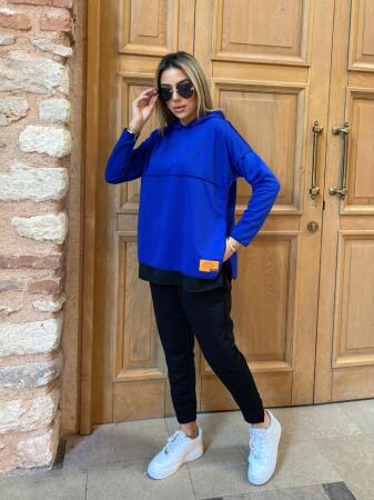 Kadın Kapşonlu Etek Ucu Detay Armalı Ters Dikiş Gorunumlu Ikili Takım - ANGELINO BuyukBedeniz (1)